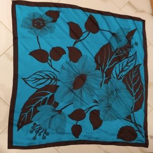 Adrienne landau silk scarf 33" square.  Teal and brown.